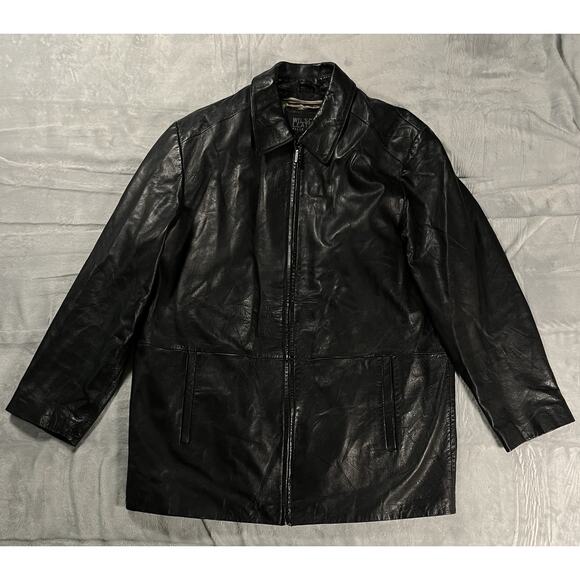 Wilsons Leather Other - Men's L Wilsons Black Leather Coat Removable Thinsulate Lining Zip Up Minimalist